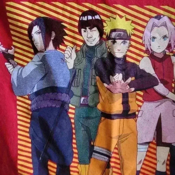 Naruto Shippuden 2002 Boys T-Shirt M Group Fighting Scene Red Short Sleeve - Picture 4 of 9